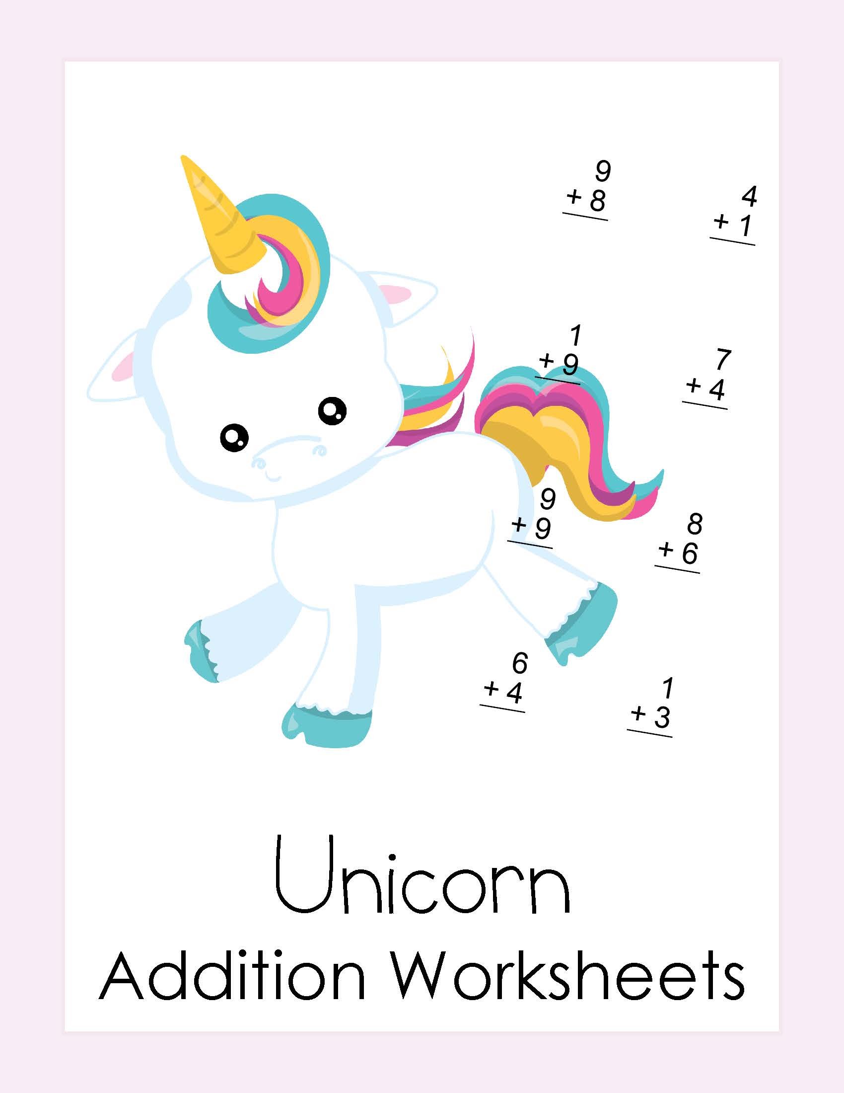 Free Addition Worksheets with a Unicorn Theme With Printables