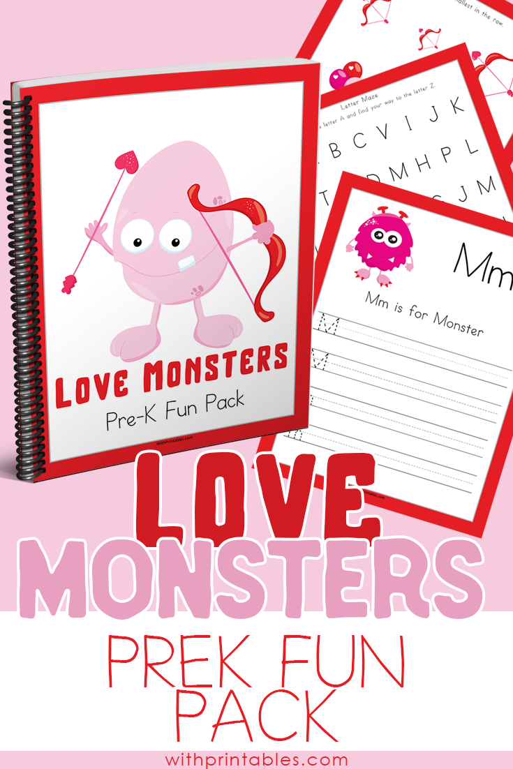PreK Love Monsters Valentine's Day Preschool Printables set -- you are going love this free printable for VDAY! 